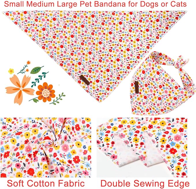 Floral Dog Bandana, UP URARA PUP Flowers Triangle Bid Scarf - Image 2