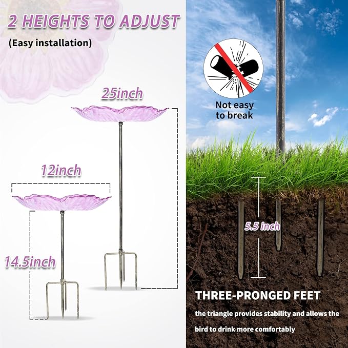 MUMTOP Glass Bird Baths for Outdoors, 12 Inch Bird Bath Bowl - Image 2