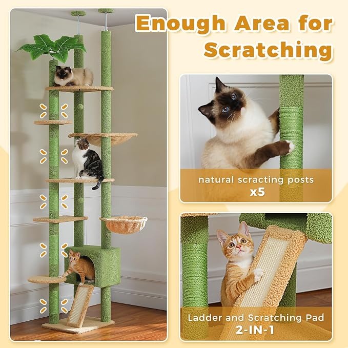 PETEPELA Floor to Ceiling Cat Tree, Adjustable 90.5''-100.4'' Cat Tower Cactus - Image 6