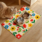 Pet Feeding Mat 24x16 inch Colorful Flower Print Pet Bowl Placemat Non Slip - Image 2