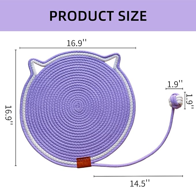 Cat Scratcher Mat, Natural Cotton Rope Cat Scratching Pad, 16.9'' Round Cat - Image 2