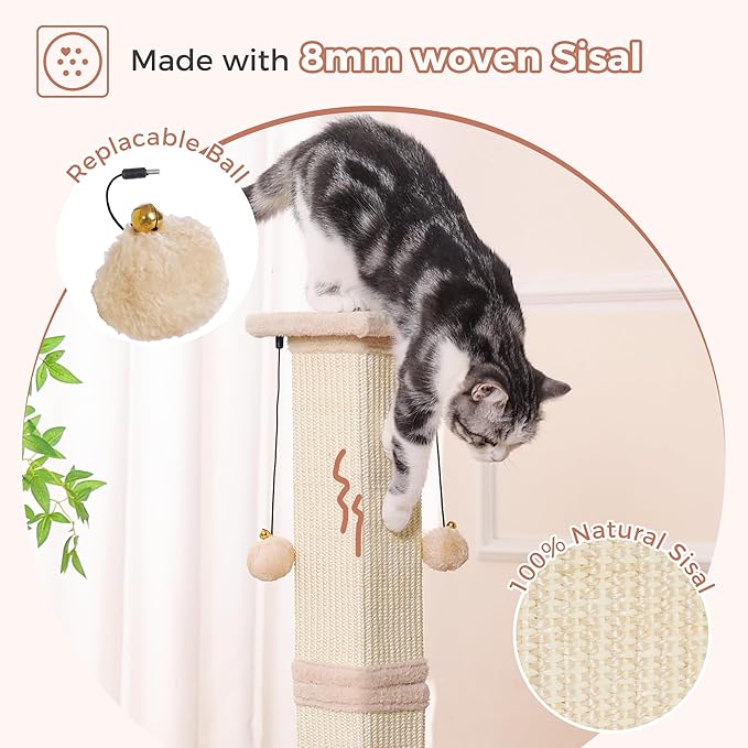 Large Cat Scratching Post with Heavy Duty Base 33" Sturdy Square Sisal Scracher - Image 3