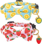 Breakaway Cat Collar with Cute Bow Tie Bell 2Pack Lemon Strawberry Summer by PREHAI