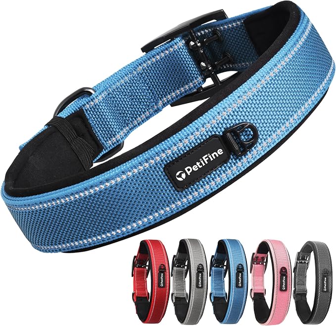 PetiFine Dog Collar for Large Dogs, Neoprene Padded and Adjustable, Reflective by PetiFine