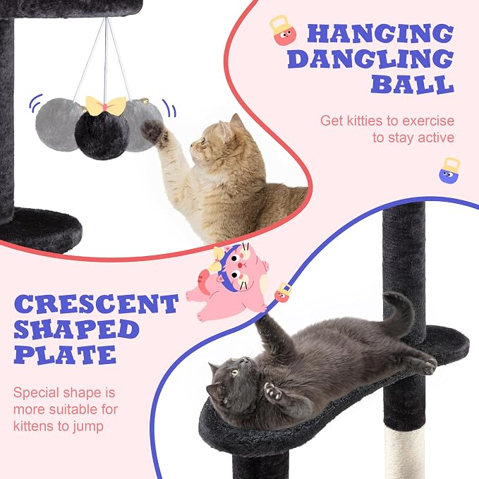 Allewie 55.5 in Cat Tree for Indoor Kitties/Soft Plush Perches/Multi-Level Cat - Image 6