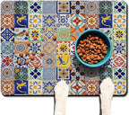 Moroccan Trellis Dog Food & Water Mat, Mexican Talavera Boho Colorful Pet - Image 2