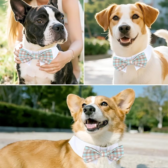 Segarty Dog Bow Tie Neck Girth 10.2-12.6in, Adjustable Blue Khaki Plaid Bowtie - Image 3