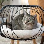 Kitty City Modern Cat Bed with Wooden Side Table, Elevated Indoor Cat Lounge - Image 5