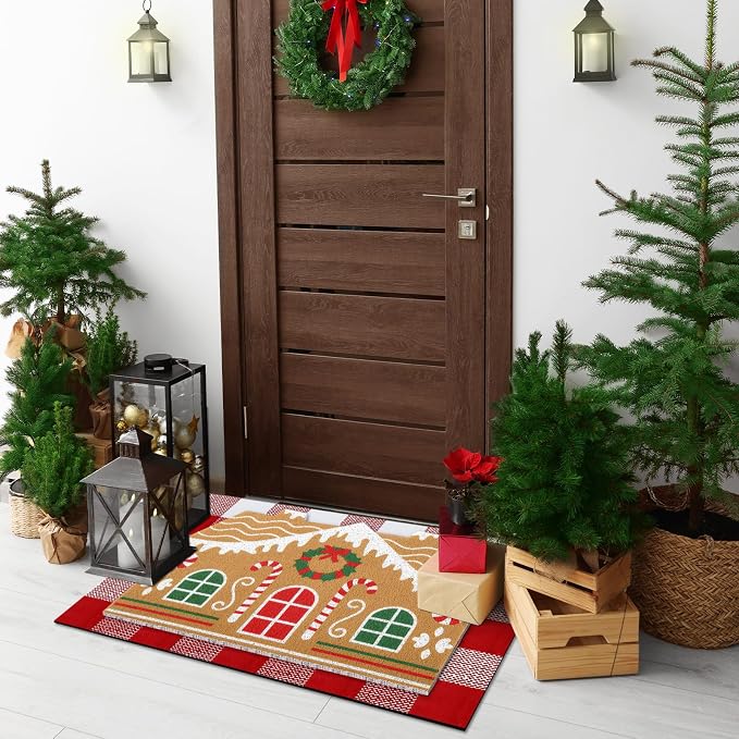 Tinideya 2 Pcs Door Mat Welcome Non Slip Coir Mats Floor Layering Doormats - Image 4
