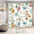 4 PCS Green Floral Birds Bathroom Set by Ufeela
