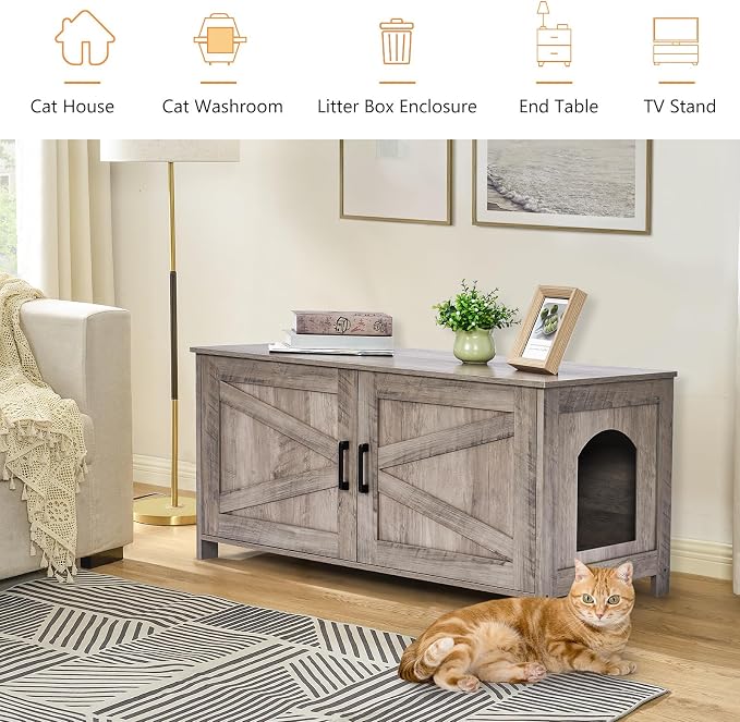 Homhedy 39.4" L Cat Litter Box Enclosure, Pet House - Image 5