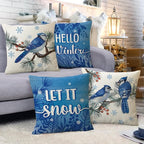 Fahrendom Hello Winter Bluebird Decorative Throw Pillow Covers 18x18 Set of 4 - Image 6