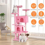 BestPet | 54" Cat Tree Tower | Pink | Sturdy, Hanging Cat Toys, Observation - Image 5