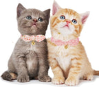 Cotton Bowtie Cat Collar with Bell 2 Pack Adjustable Breakaway Kitten Collars - Image 7