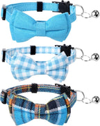 3pcs Bow Tie Cat Collar with Bells, Breakaway Bowtie Plaid Cat Collar, Soft - Image 2