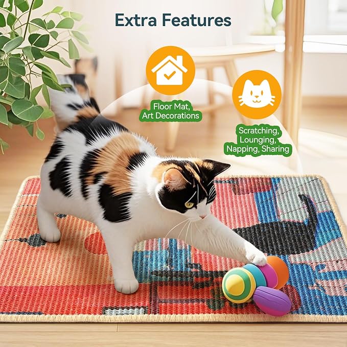 3-in-1 Sisal Cat Scratcher Mat 23.6x15.7 – Durable Scratch Rug Use - Image 7