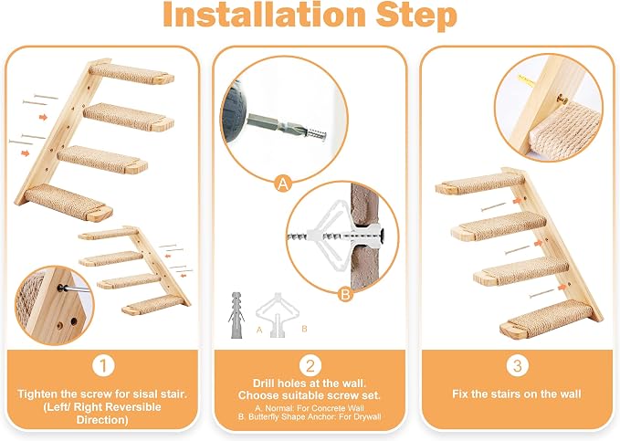 Cat Climbing Shelves Four Stair Shelf Wall Mounted Reversible Left & Right - Image 7