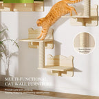 7-in-1 Cat Wall Shelves and Perches, Floating Cat Shelves Set, Solid Wood Wall - Image 3