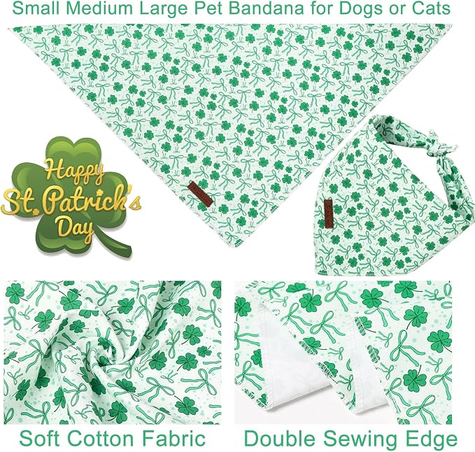 St. Patrick's Dog Bandana, UP URARA PUP Shamrock Triangle Bid, Clover and Bow - Image 3