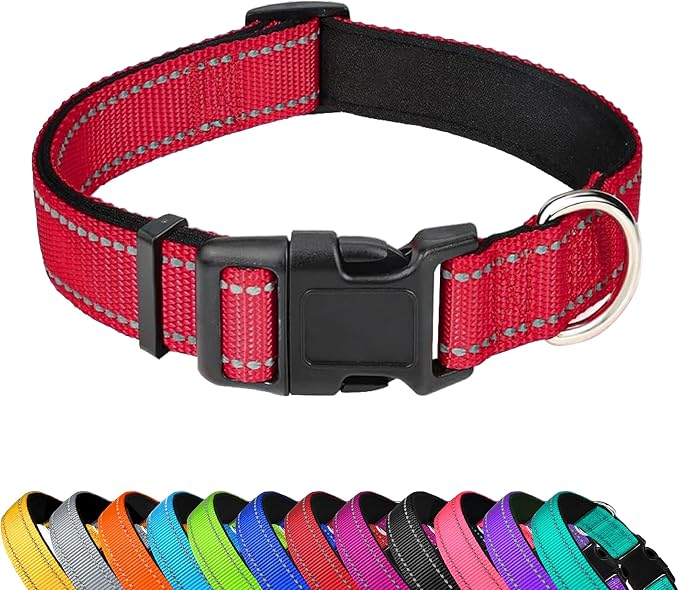 Reflective Dog Collar, Adjustable Soft Neoprene Padded Nylon Pet Collars by PWOD
