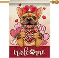 Artofy Welcome Valentines Day French Bulldog Dog Large Decorative House Flag by Artofy