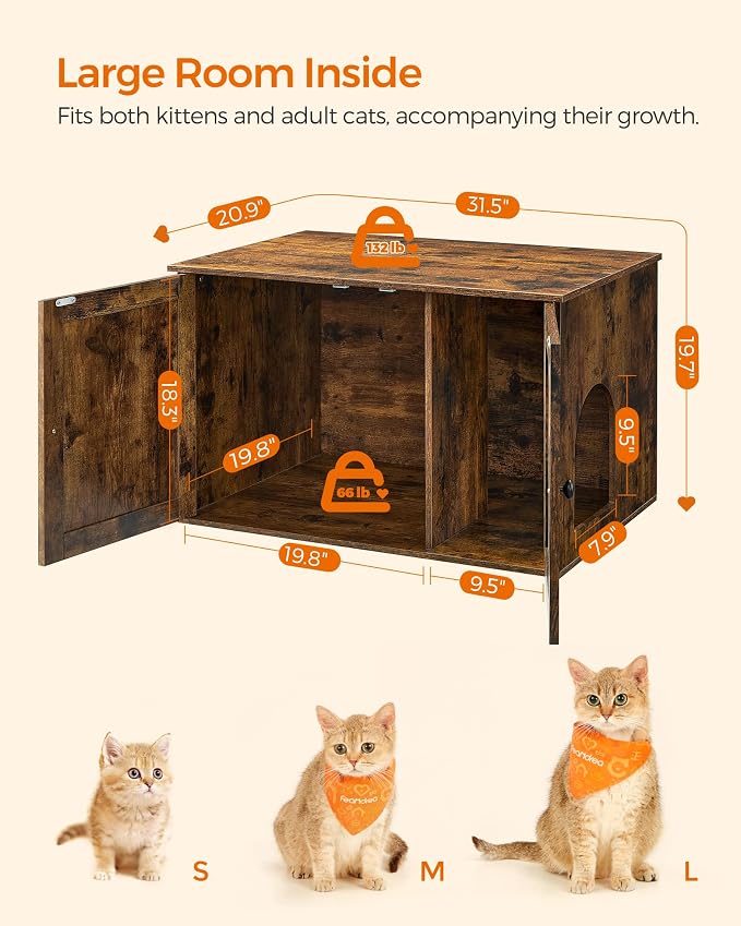 Feandrea Cat Litter Box Enclosure, Litter Box Furniture Hidden - Image 5