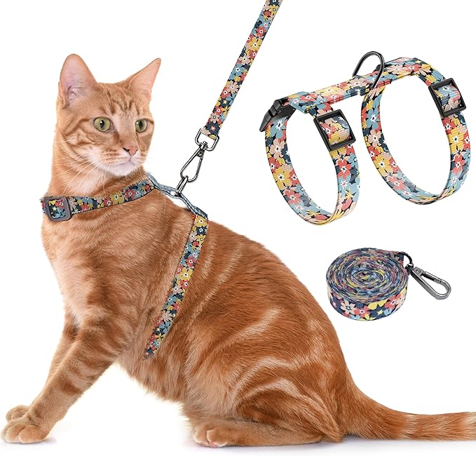 Cat Harness and Leash Set, Adjustable Kitten Harness Escape Proof Cats Harness by Seyezo