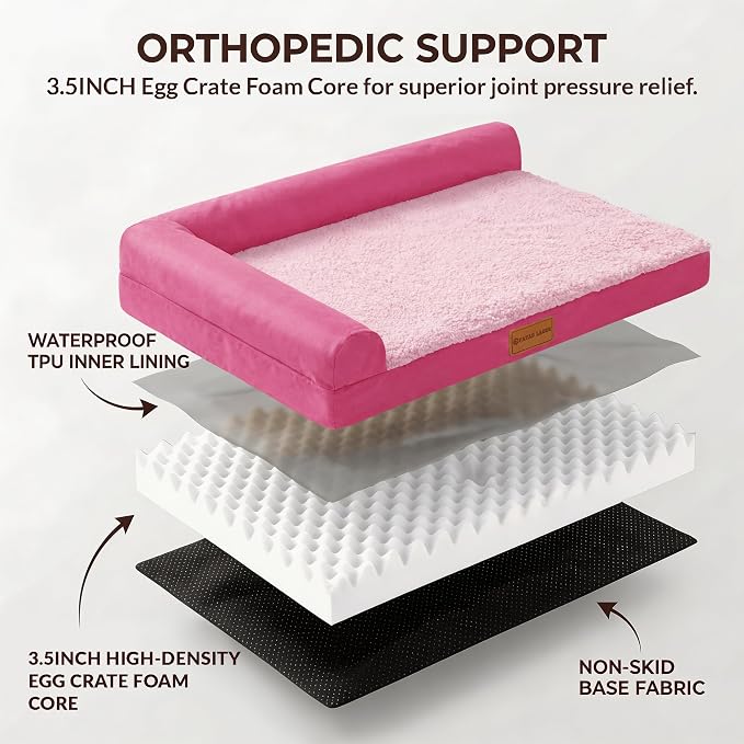 Patas Lague Orthopedic Dog Bed Large Sized Dog 36''X24'', Waterproof L Bolster - Image 4