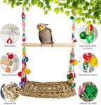 Natural Bird Swing Toys with Wood Perch, Double Layer Bird Seagrass Woven - Image 2