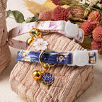2 Pack Cotton Breakaway Cat Collar White and Blue Flowers Pendant Cute Kitten - Image 7