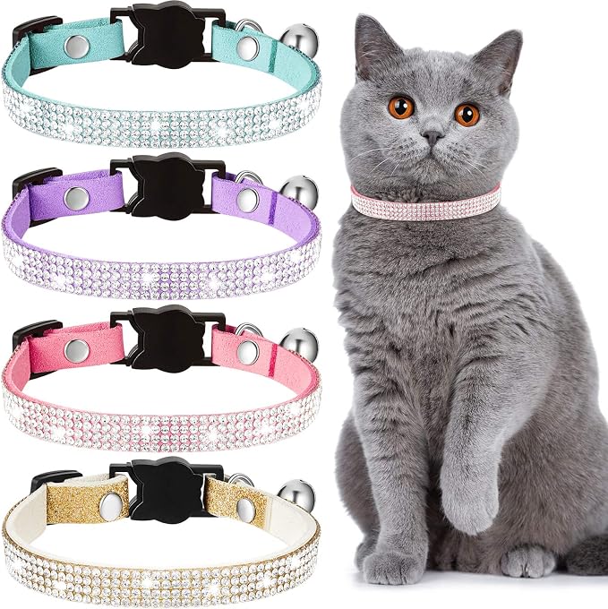 Weewooday 4 Pieces Rhinestones Cat Collars Breakaway Cat Collar by Weewooday