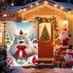 Christmas Garden Flag Cute Cat Red Cardinal Winter Snow Scene Outdoor Yard Flag - Image 2