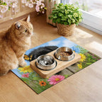 Spring Pet Feeding Mat 24" x 16"Puppy and Butterfly Floral Garden Design Non - Image 4