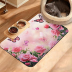 Rose Pink Dog Cat Food Mat, Butterfly Absorbent Waterproof Placemat by Unknown