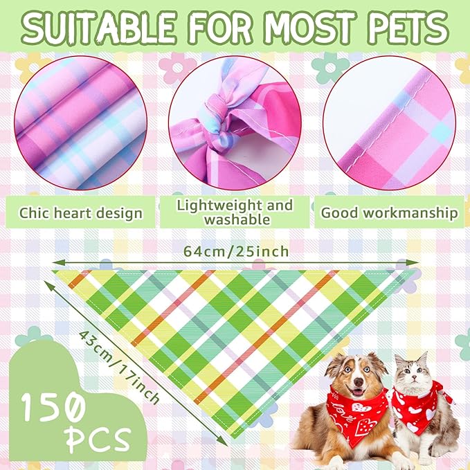 150 Pcs Spring Dog Bandanas Bulk Pet Bibs Colorful Triangle Scarf Pet Bandanas - Image 3