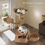 59" Cat Tree Tower with Real Solid Wood Natural Branch, Modern Cat Tree - Image 8
