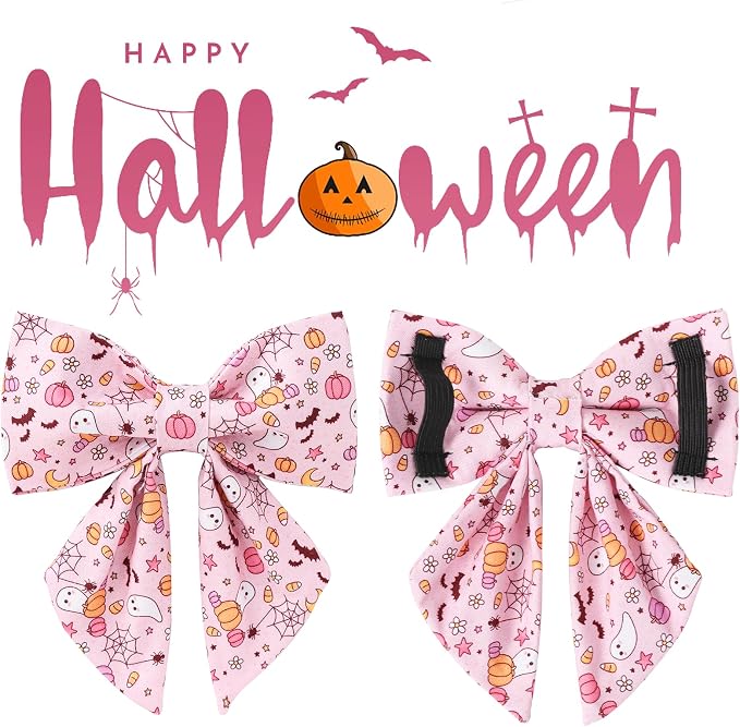 Halloween Dog Collar with Pink Floral Bowtie, Premium Cotton, Sturdy Metal - Image 3