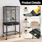 53 Inch Bird Cage with Wooden Perches, Standing Wrought Iron Birdcage with - Image 4