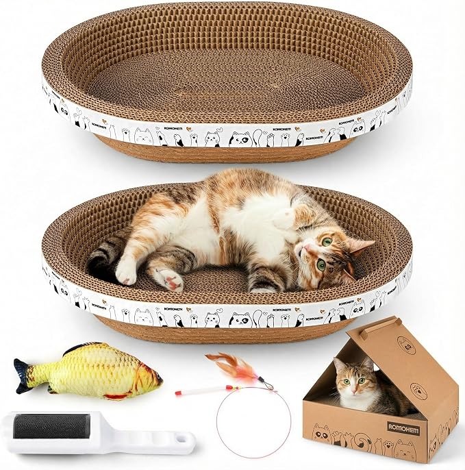 4-Piece Cardboard Cat Scratcher Bed Set by ROMOHOM
