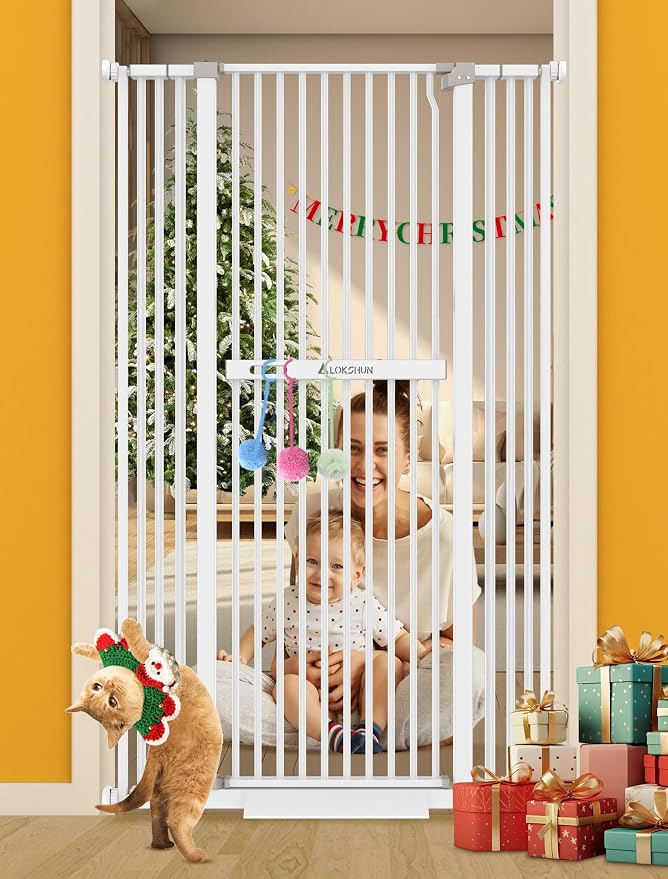 60" Extra Tall Pet Gate, 30-40" Wide, Auto Close, Cat Toy Included by Lokshun