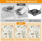Wildflowers Butterfly Dog Cat Food Mat, Plants Absorbent Waterproof Placemat - Image 3