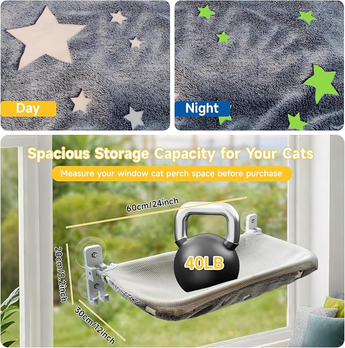 Homegroove 2 Pack Cat Window Perch, 24 x 12 Inch Foldable Cat Hammock - Image 2