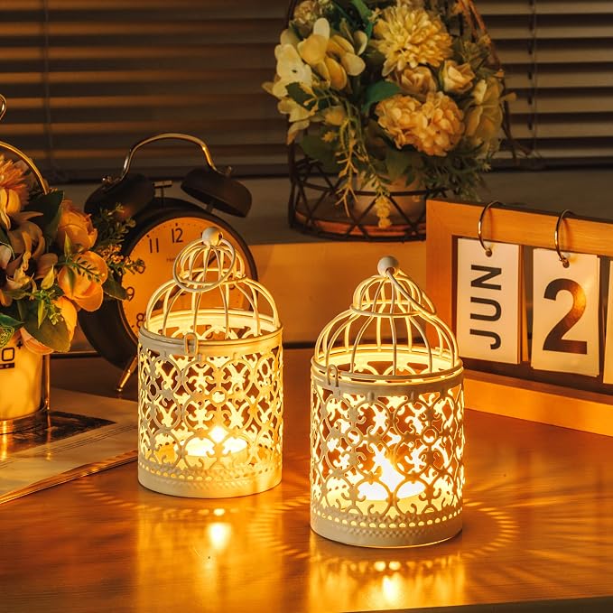 12 Pack Small Metal Tealight Hanging Birdcage Lantern Vintage Decorative - Image 4