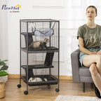 PawHut Metal Small Animal Cage, 4-Tiers Rolling Big Ferret Cage - Image 2