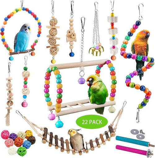 22 Packs Bird Parakeet Cockatiel Toys, Parrot Swing Chewing Hanging Toy by Sysmashing