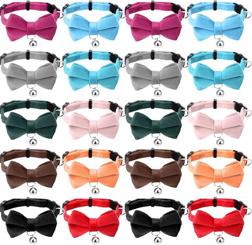 20 Pcs Cat Bowtie Collars with Bell, Solid Colors Kitten Bow Breakaway Cat by Unknown