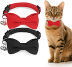 Cat Collar Breakaway with Bells, Soft Cotton Red Cat Bowtie Collar by DILLYBUD