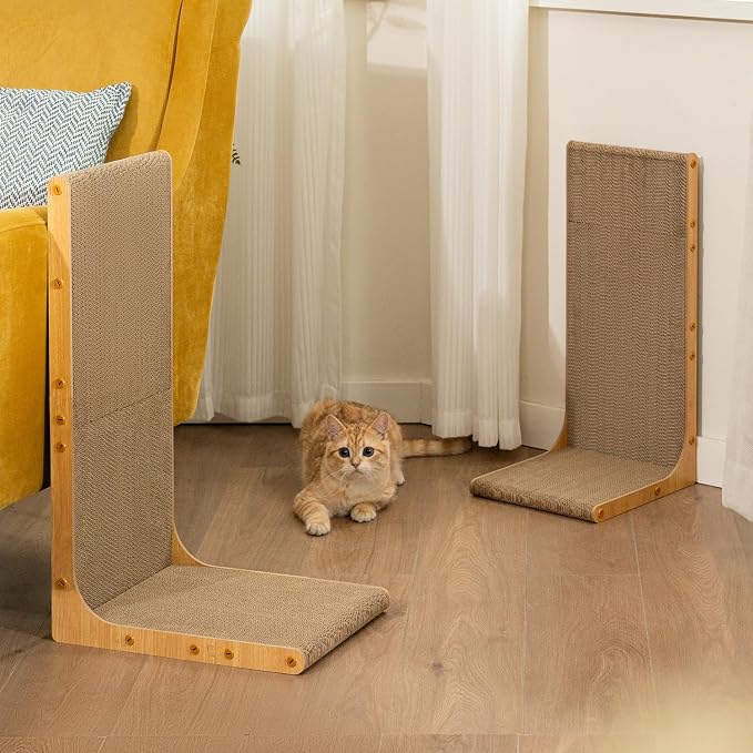 Cardboard Cat Scratcher, 23 Inch L Shape Scratch Pad Wall Mounted, Vertical - Image 8