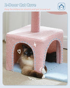Flower Cat Tree with Large Metal Frame Hammock, Cat Condo with Blue Top Perch - Image 6