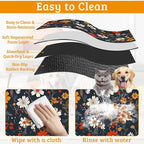 Floral Black Feeding Mat, Absorbent Quick-Dry Cat Dog Food and Water Bowl Mats - Image 5